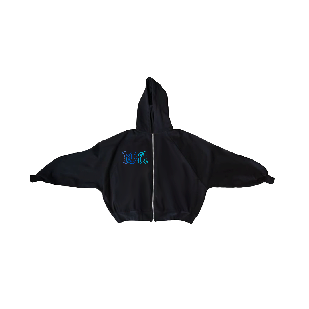 Black Hoodie Zip Up "Atlantic Ocean"