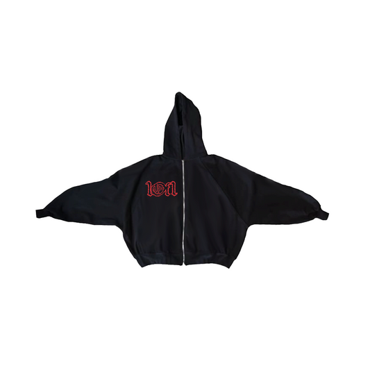 Black Hoodie Zip Up "Red Splash"