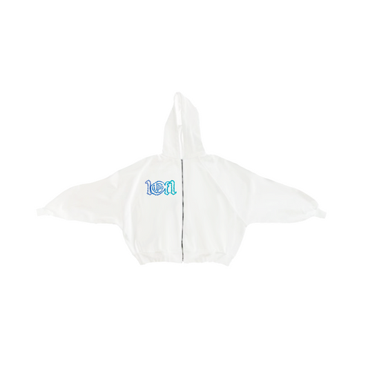 White Hoodie Zip Up "Atlantic Ocean"